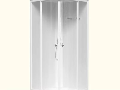 Modern White Curved Shower Enclosure With Handheld Showerhead And Storage Shelf 3d model