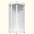 Modern White Curved Shower Enclosure With Handheld Showerhead And Storage Shelf