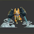 Cute Orange White Corgi Game Character With Hovering Jetpack And Blue Stream Effects