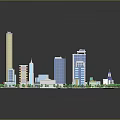 Colorful Cartoon City Scene With Tall Buildings Stadium Green Areas And Trees