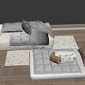 Cozy Modern Children's Bed Design With Soft Quilt Pillows And Beige Gray Rug