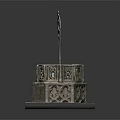 Garden Ornament Stone Well Shaped Structure With Carved Patterns And Iron Arch Decoration