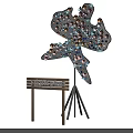 Flight Plan Themed Art Installation with Colorful Decorative Elements and Abstract Flight Shape 3d model