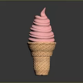 Delicious Pink Swirled Creamy Soft Serve Ice Cream in Waffle Cone