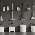 Modern Bathroom Wall Mounted Cleaning Tools And White Ceramic Sanitary Fixtures