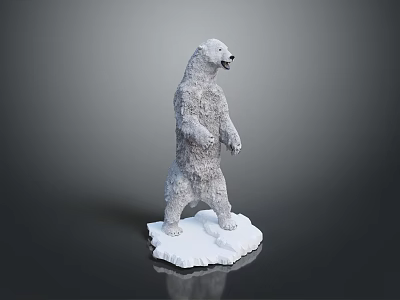 Standing Polar Bear Statue With Snow Covered Base And Detailed Fur Texture 3d model
