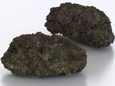 Rough Moss Covered Stones and Natural Wood for Rustic Outdoor Decorative Arrangement 3d model