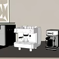Modern Kitchen Appliances Featuring Different Coffee Machines With Sleek Design On Countertop 3d model