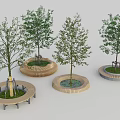 Wooden Tree Planters with Seats and Green Trees for Outdoor Spaces