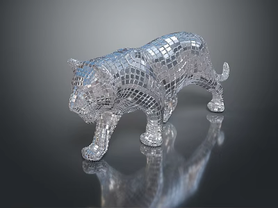 Decorative Silver Leopard Sculpture With Mosaic Grid Pattern And Shiny Reflective Surface 3d model