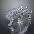 Decorative Silver Leopard Sculpture With Mosaic Grid Pattern And Shiny Reflective Surface