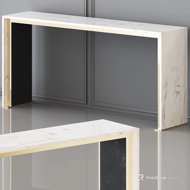 Elegant Modern Interior Console Table Design With Marble Top And Gold Frame 3d model 
