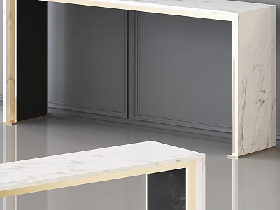 Elegant Modern Interior Console Table Design With Marble Top And Gold Frame 3d model
