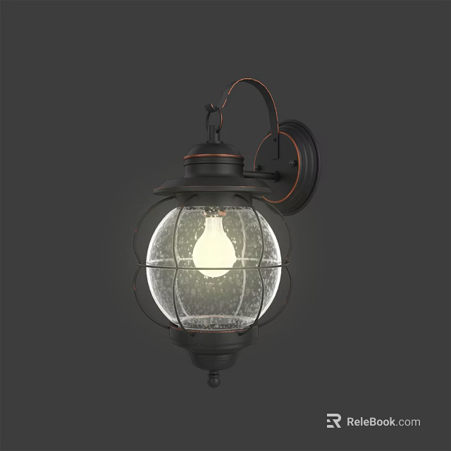 Vintage Outdoor Wall Light With Glass Globe Shade And Black Metal Bracket Design 3d model 
