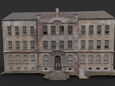 Historic School Building With Aged Exterior Numerous Windows And Stone Steps 3d model