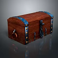 Vintage Wooden Chest With Blue Metal Straps Brass Rivets And Rustic Brown Finish