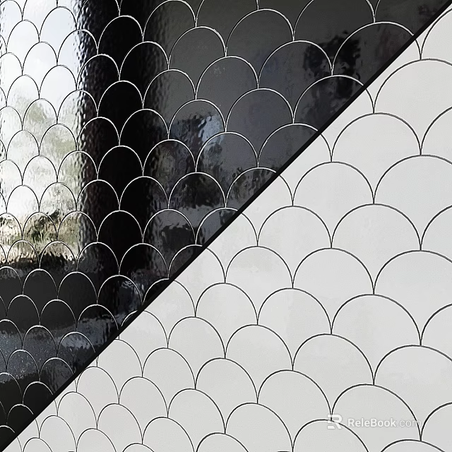 Scallop Shaped Decorative Components With Black And White Pattern For Interior Design 3d model