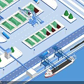 Modern Logistics Industrial Factory Area With Cranes Containers Transport Vehicles And Green Trees