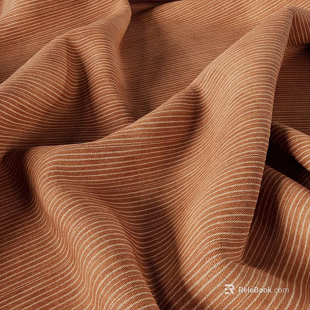 Brown Striped Fabric With Soft Wrinkled Texture And White Lines 3d model 