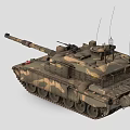 Detailed Military Main Battle Tank With Camouflage Armor Turret Antenna And Long Barrel