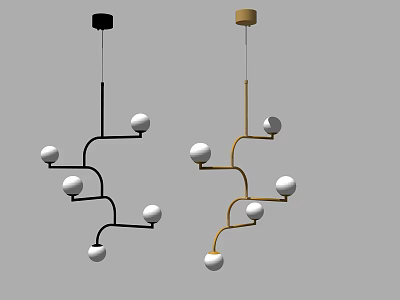 Modern Black and Gold Chandeliers with Curved Arms and White Spherical Lights 3d model