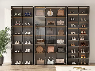 Modern Shoe Cabinet Design With Glass Doors For Shoes And Handbags Storage 3d model