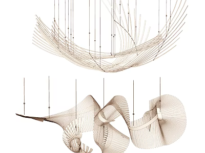 Modern Artistic Chandelier with Curved Lines and Unique Hanging Structure 3d model