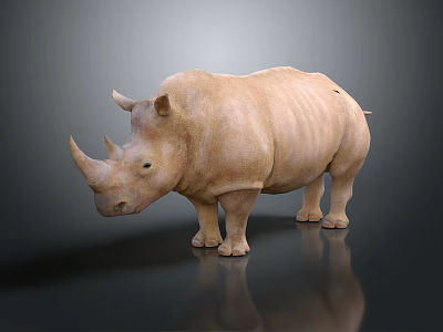Light Brown Rhino Standing on Dark Reflective Surface with Smooth Skin 3d model