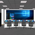 Modern Control Room With Large Video Wall Multiple Monitors And Workstations 3d model