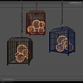 Red Blue Brown Bird Cage Design Pendant Lights Hanging With Chains For Home Lighting