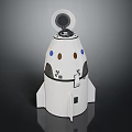 White Mechanical Device With Circular Top Colorful Dots And Rocket Like Fins