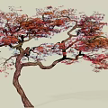 Graceful Arbor With Curved Branches And Red Purple Leaves On Light Background