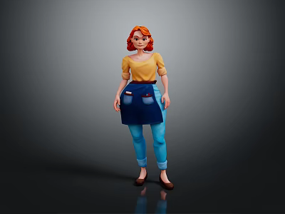 Game and Movie Character With Red Hair Yellow Top Blue Apron Blue Pants Brown Shoes 3d model