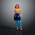 Game and Movie Character With Red Hair Yellow Top Blue Apron Blue Pants Brown Shoes