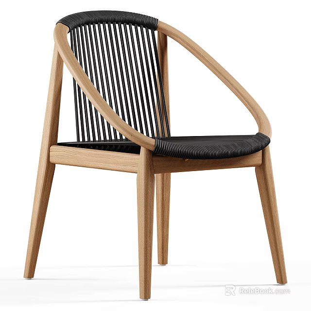 Modern Leisure Chair Featuring Light Oak Frame Woven Striped Backrest And Black Woven Seat 3d model 