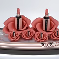 Floral Merchandising Display With Red Rose Arrangements And Lipstick Products On Curved Stand