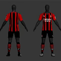 Mannequins Wearing Red And Black Striped Football Jerseys Shorts Socks And White Footwear 3d model