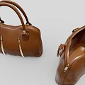 Classic Brown Leather Handbag Featuring Gold Stripes And Sturdy Handles