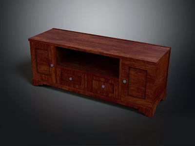 Dark Wooden TV Stand With Classic Design Drawers And Cabinet Doors 3d model