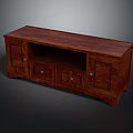 Dark Wooden TV Stand With Classic Design Drawers And Cabinet Doors