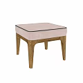 Modern Upholstered Stool With Light Pink Seat And Oak Wood Legs