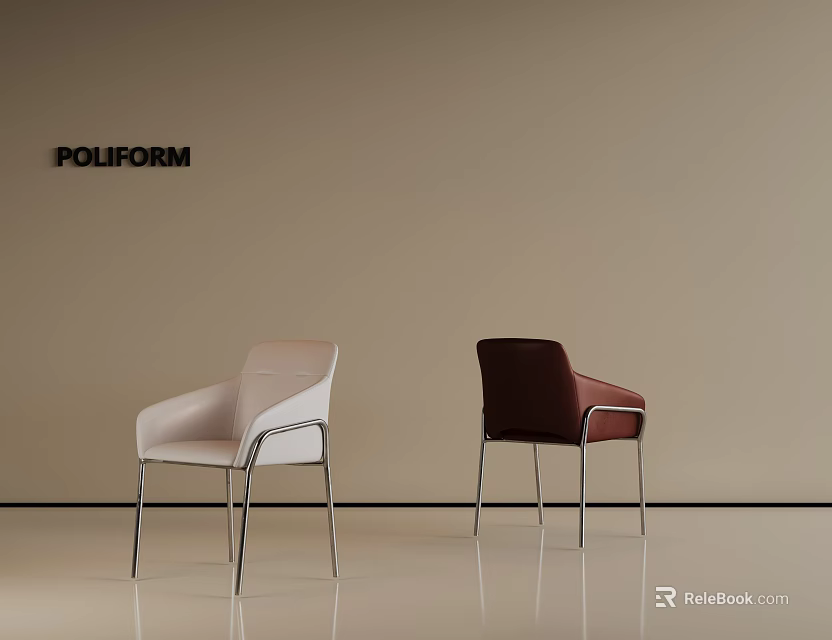 Modern Design Single Chairs with Light and Dark Fabric Upholstery and Metal Legs 3d model 