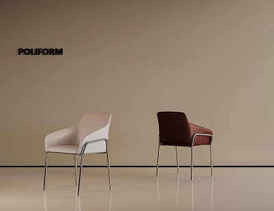 Modern Design Single Chairs with Light and Dark Fabric Upholstery and Metal Legs 3d model