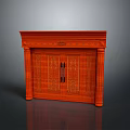 Red Solid Wood Carved Entry Door with Decorative Columns and Classic Frame Design