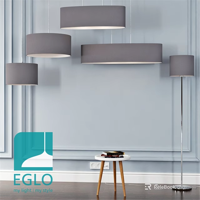 Modern Gray Pendant Lights Hanging In Light Blue Wall Interior Space 3d model 