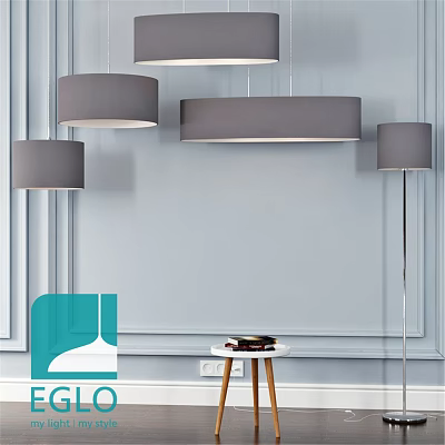 Modern Gray Pendant Lights Hanging In Light Blue Wall Interior Space 3d model