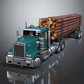 Green Heavy Duty Logging Truck Carrying Stacked Timber Logs For Transportation
