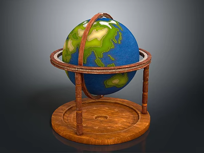 Decorative Globe Ornament Decoration Set With Wooden Base And Metal Rings 3d model