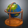 Decorative Globe Ornament Decoration Set With Wooden Base And Metal Rings