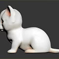 White Kitten Figurine With Pink Ears And Green Eyes On Dark Reflective Surface